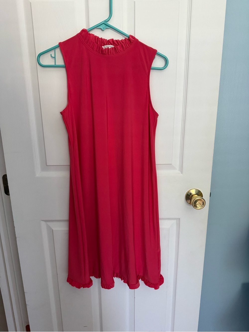 Sleeveless Ruffled Neck Dress in Coral